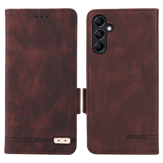 For Samsung Galaxy M14 5G Leather Wallet Phone Case Hardware Decor Flip Stand Cover - Coffee