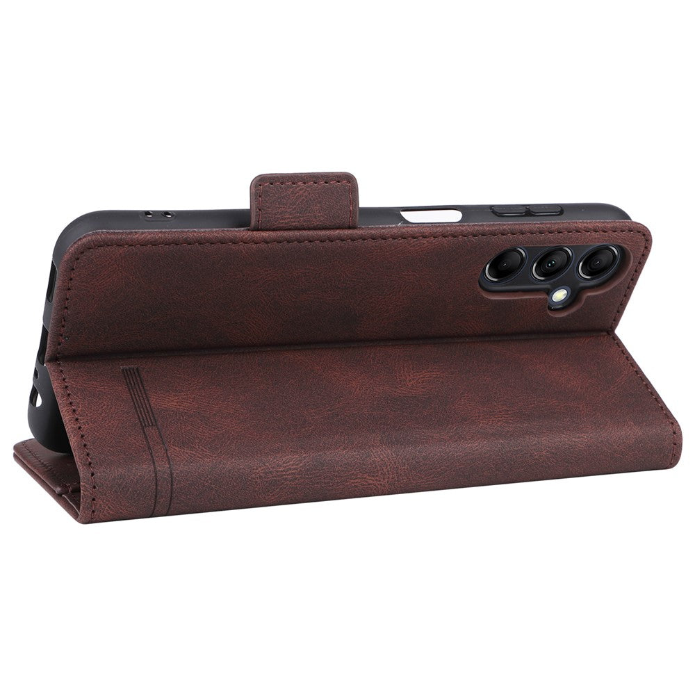 For Samsung Galaxy M14 5G Leather Wallet Phone Case Hardware Decor Flip Stand Cover - Coffee