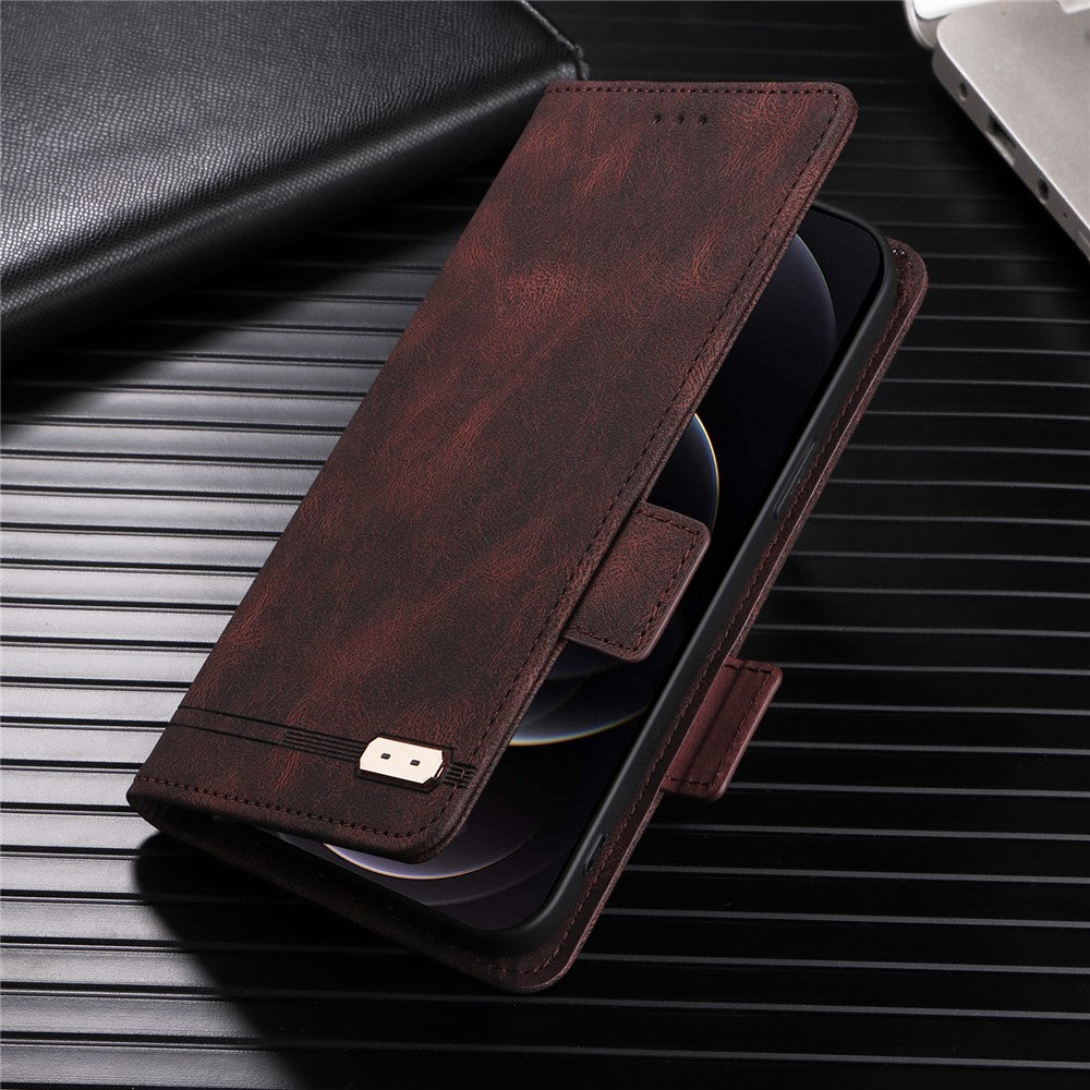 For Samsung Galaxy M14 5G Leather Wallet Phone Case Hardware Decor Flip Stand Cover - Coffee