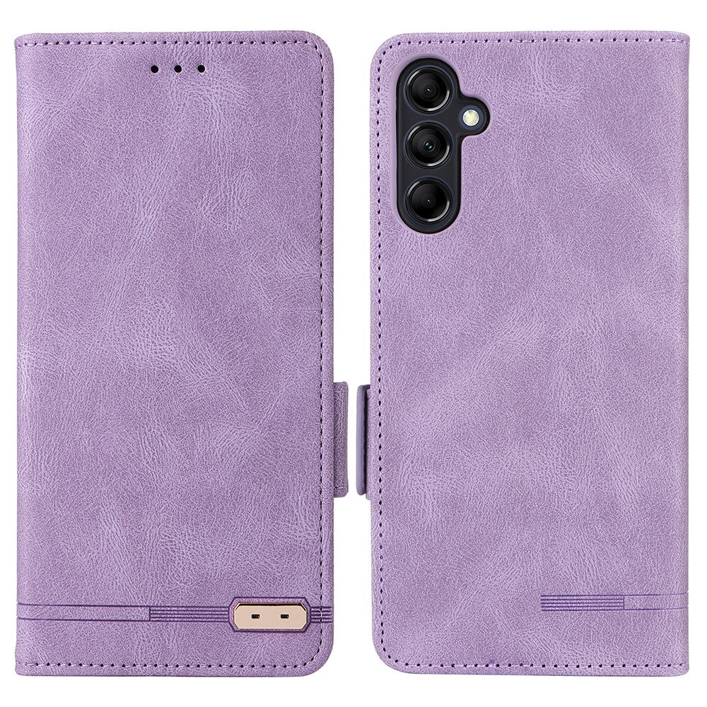 For Samsung Galaxy M14 5G Leather Wallet Phone Case Hardware Decor Flip Stand Cover - Purple