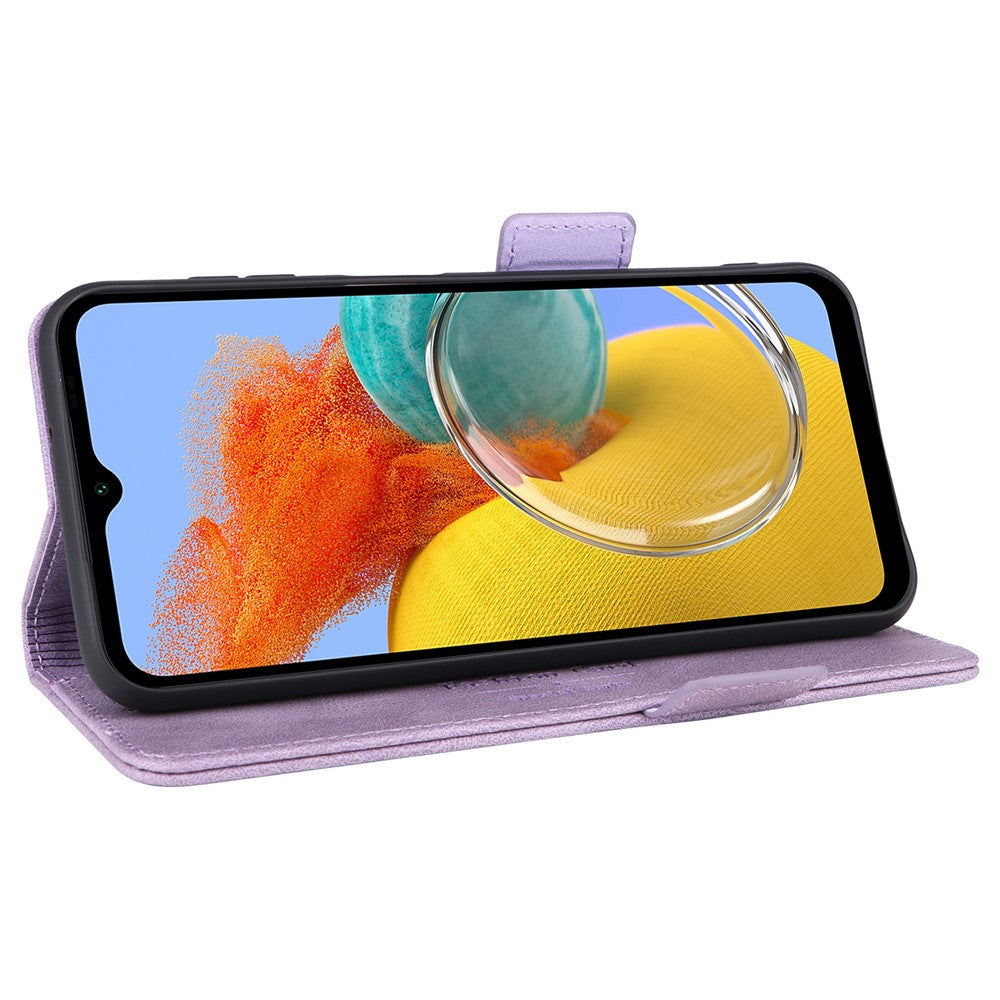For Samsung Galaxy M14 5G Leather Wallet Phone Case Hardware Decor Flip Stand Cover - Purple