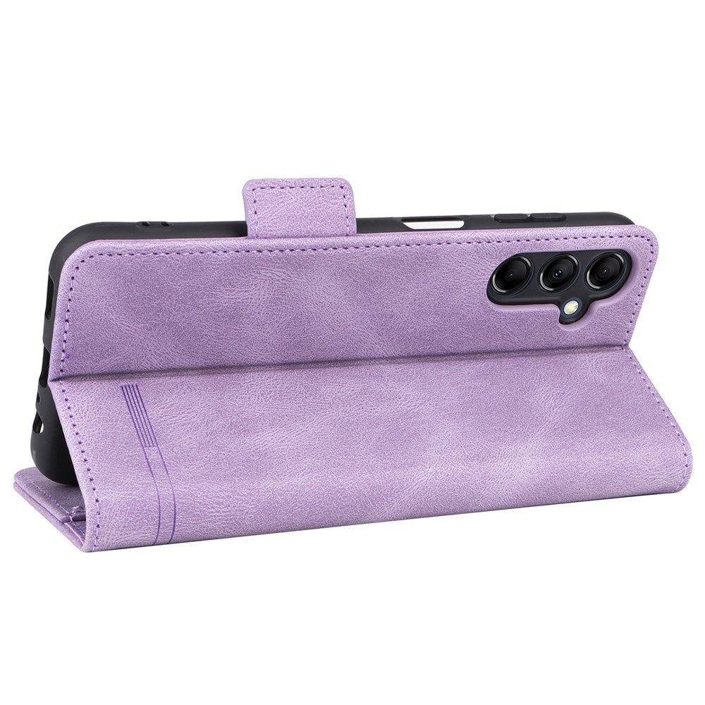 For Samsung Galaxy M14 5G Leather Wallet Phone Case Hardware Decor Flip Stand Cover - Purple