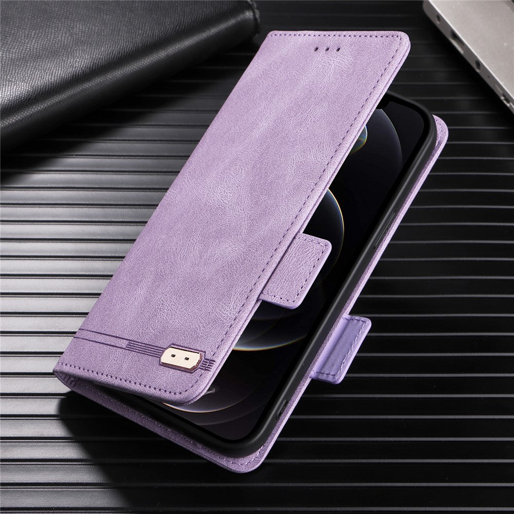 For Samsung Galaxy M14 5G Leather Wallet Phone Case Hardware Decor Flip Stand Cover - Purple
