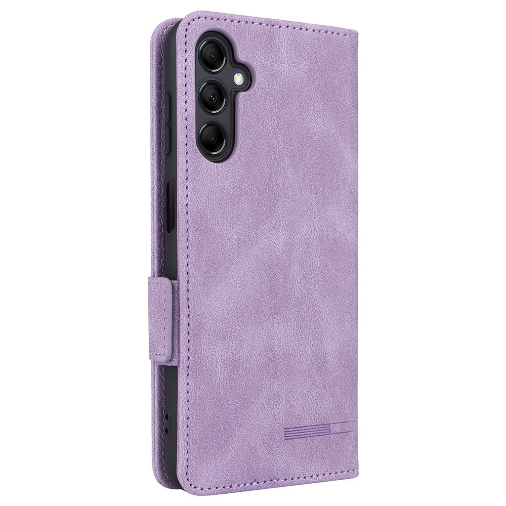 For Samsung Galaxy M14 5G Leather Wallet Phone Case Hardware Decor Flip Stand Cover - Purple