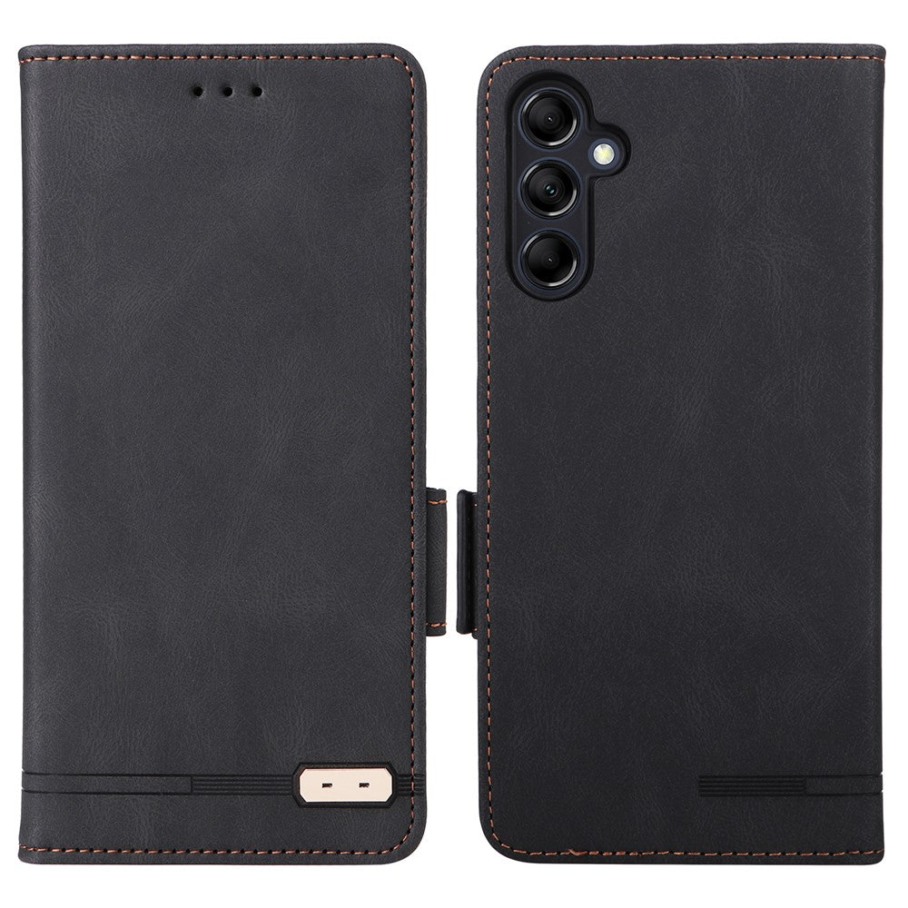 For Samsung Galaxy M14 5G Leather Wallet Phone Case Hardware Decor Flip Stand Cover - Black