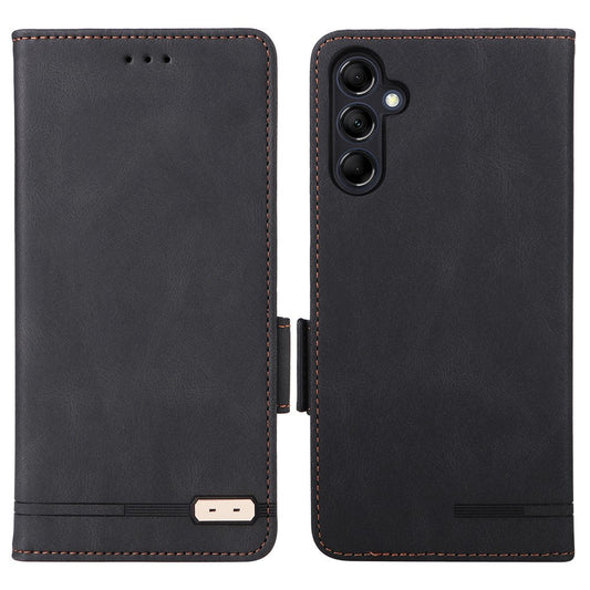 For Samsung Galaxy M14 5G Leather Wallet Phone Case Hardware Decor Flip Stand Cover - Black
