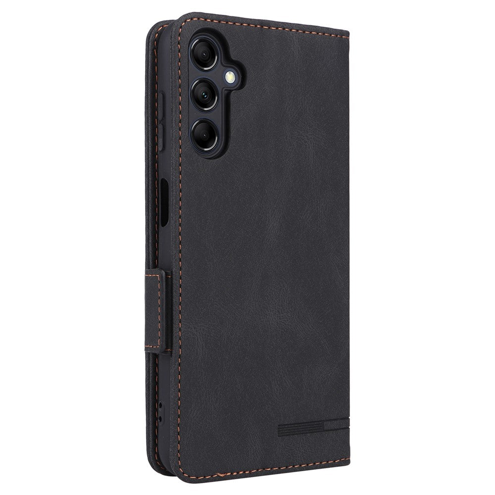 For Samsung Galaxy M14 5G Leather Wallet Phone Case Hardware Decor Flip Stand Cover - Black