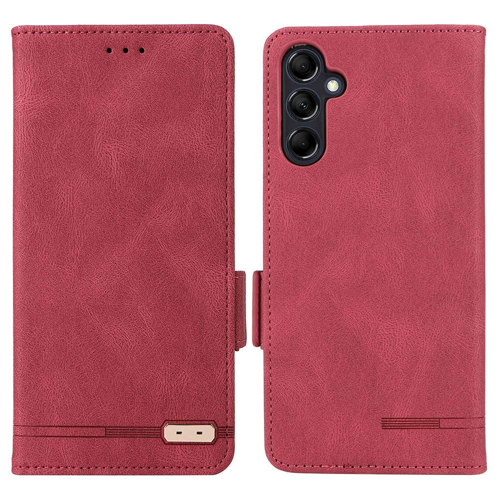 For Samsung Galaxy M14 5G Leather Wallet Phone Case Hardware Decor Flip Stand Cover - Rose