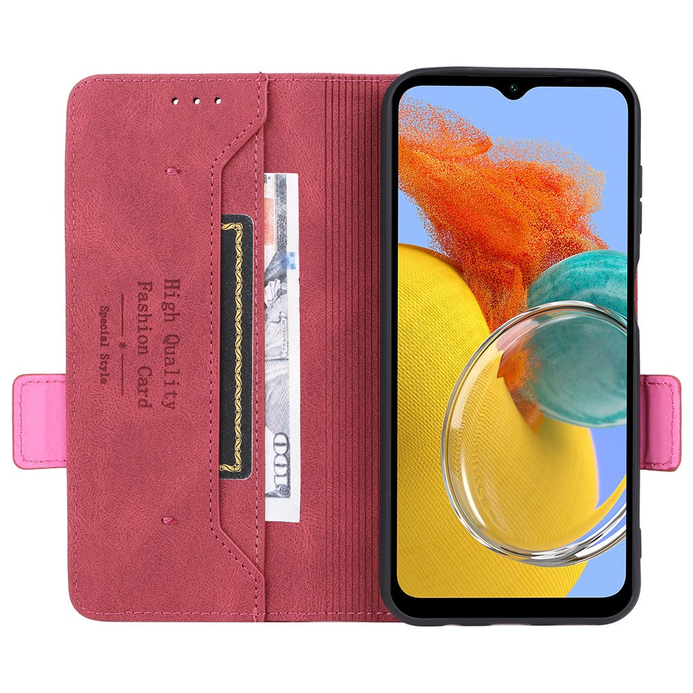 For Samsung Galaxy M14 5G Leather Wallet Phone Case Hardware Decor Flip Stand Cover - Rose
