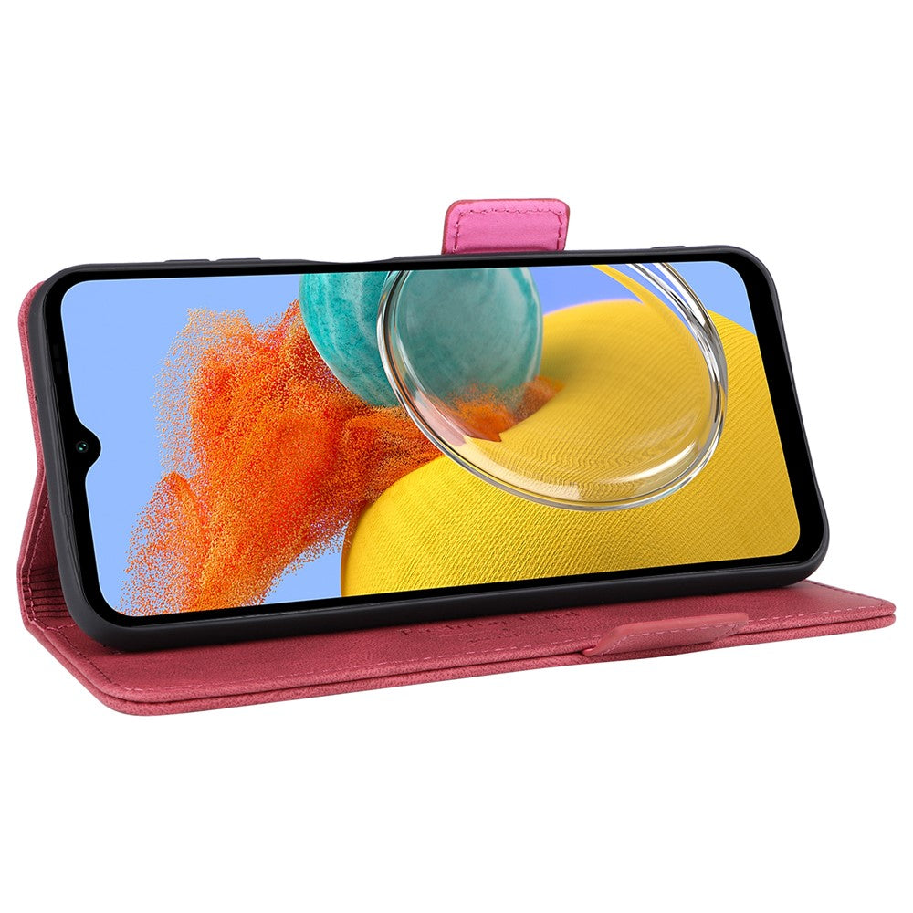 For Samsung Galaxy M14 5G Leather Wallet Phone Case Hardware Decor Flip Stand Cover - Rose