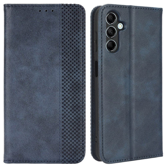 For Samsung Galaxy M14 5G Retro Phone Case PU Leather Phone Stand Wallet Protective Cover - Blue