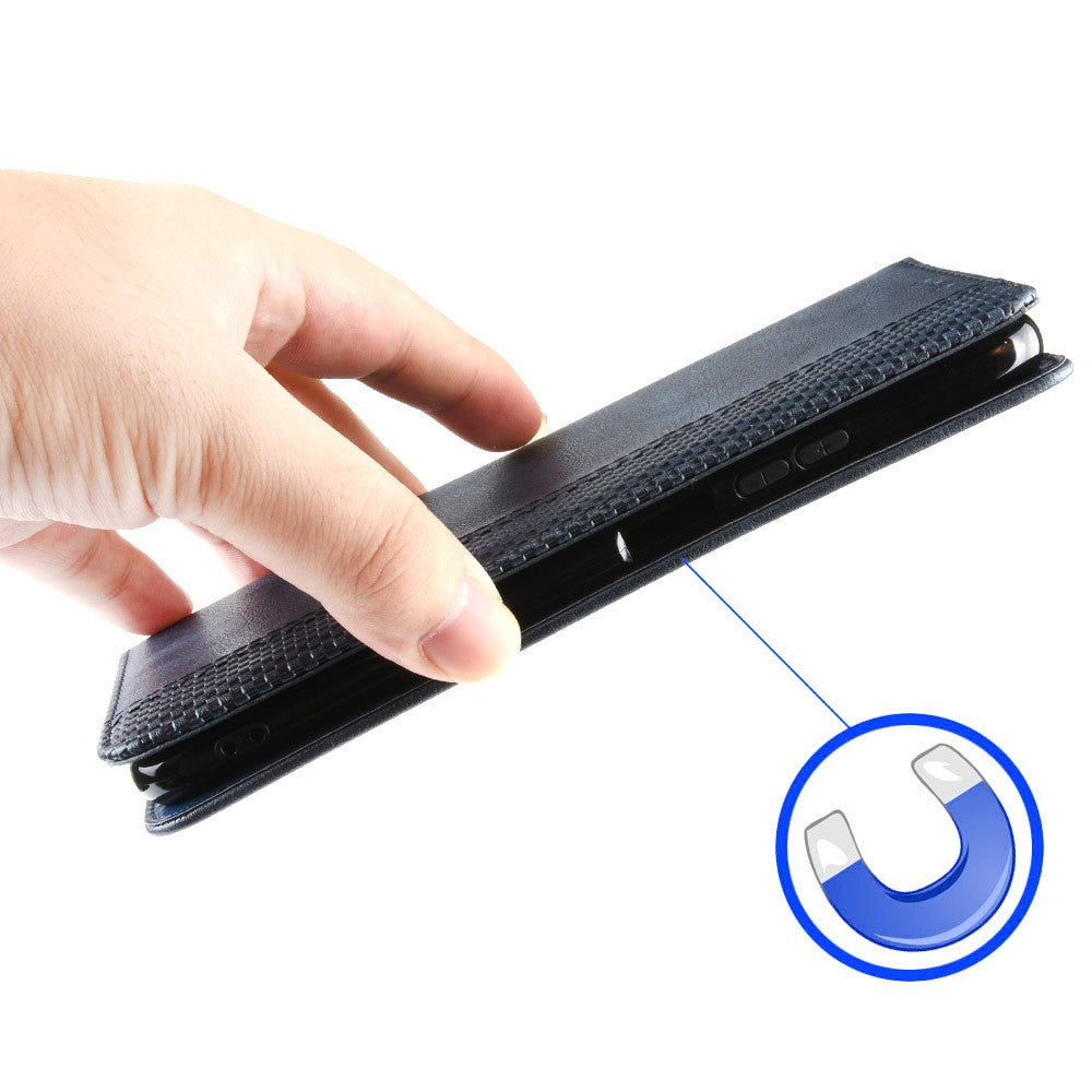 For Samsung Galaxy M14 5G Retro Phone Case PU Leather Phone Stand Wallet Protective Cover - Blue