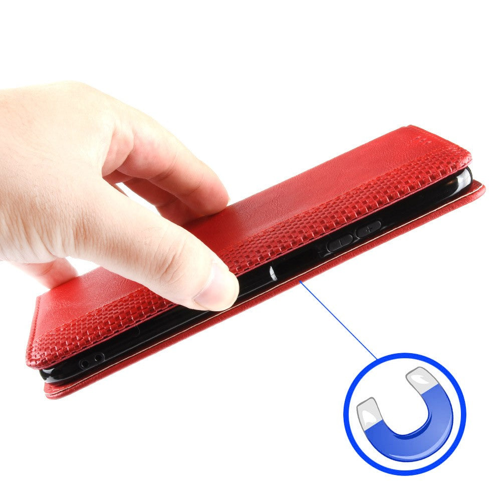 For Samsung Galaxy M14 5G Retro Phone Case PU Leather Phone Stand Wallet Protective Cover - Red