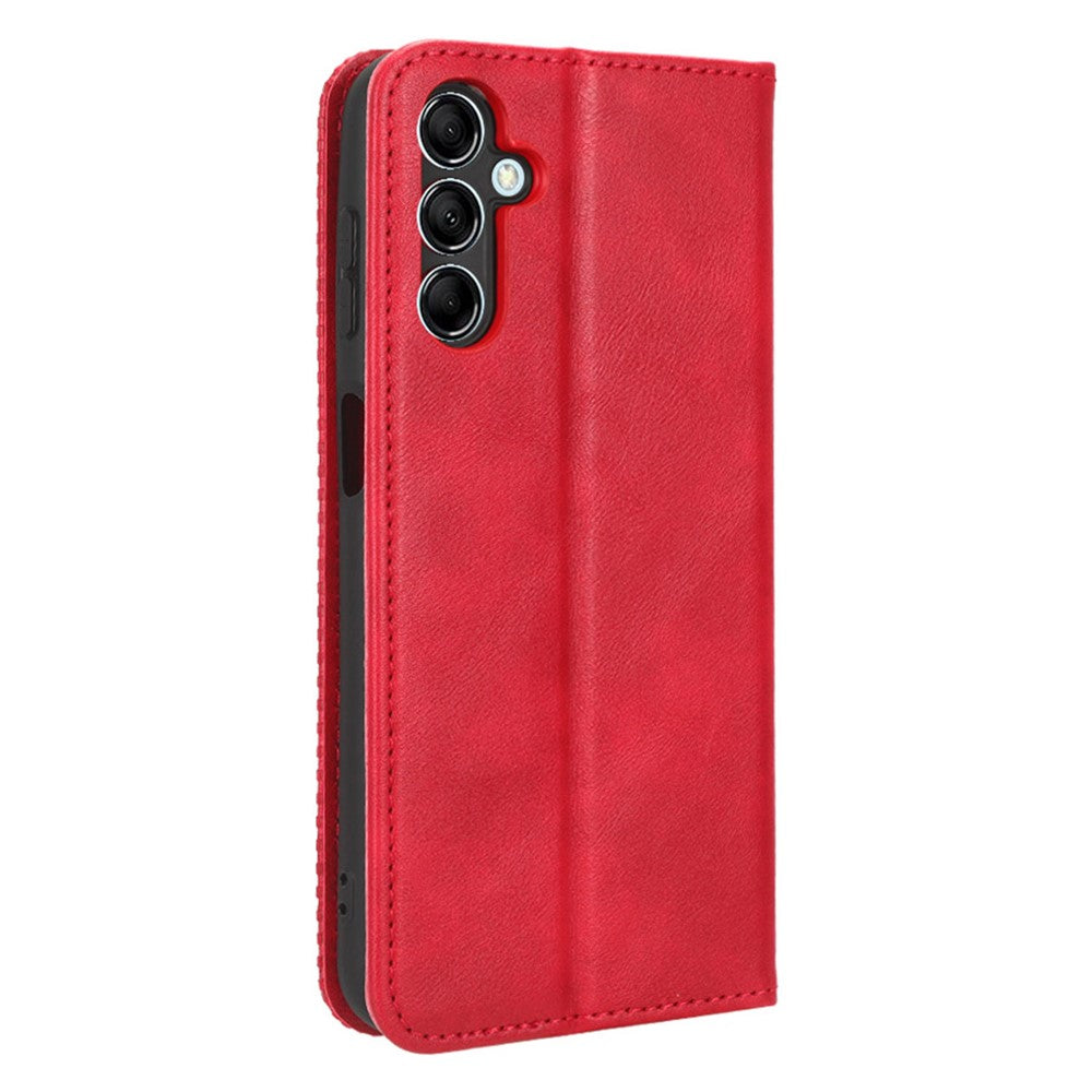 For Samsung Galaxy M14 5G Retro Phone Case PU Leather Phone Stand Wallet Protective Cover - Red