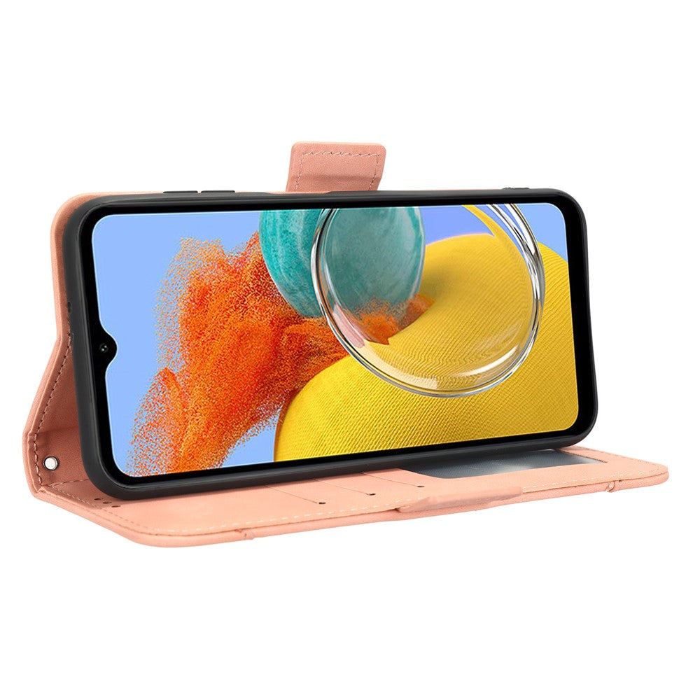 Wallet PU Leather Case for Samsung Galaxy M14 5G , Multiple Card Slots Phone Stand Cover - Pink