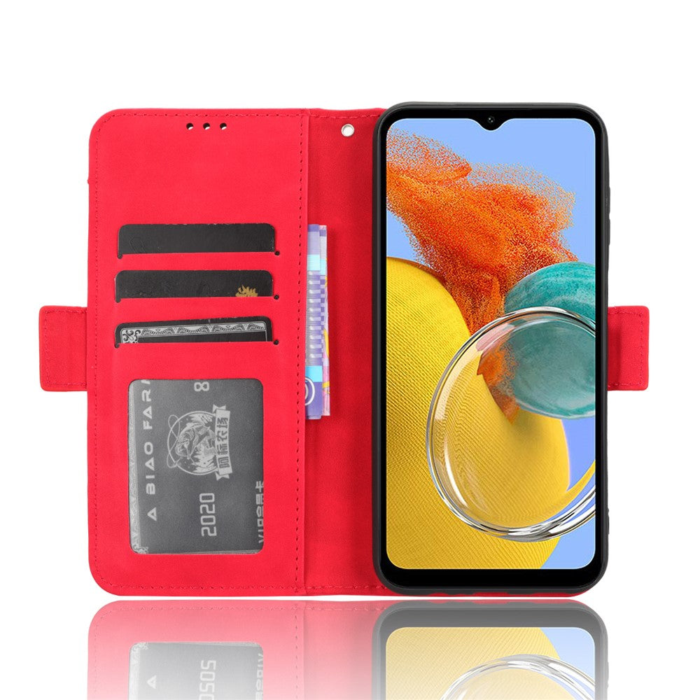 Wallet PU Leather Case for Samsung Galaxy M14 5G , Multiple Card Slots Phone Stand Cover - Red