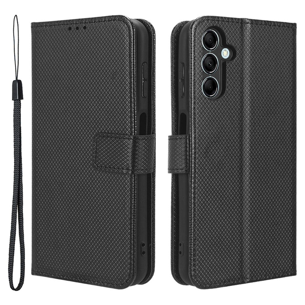 For Samsung Galaxy M14 5G Phone Leather Case Diamond Texture Stand Wallet Cell Phone Cover - Black