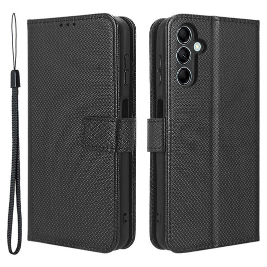 For Samsung Galaxy M14 5G Phone Leather Case Diamond Texture Stand Wallet Cell Phone Cover - Black