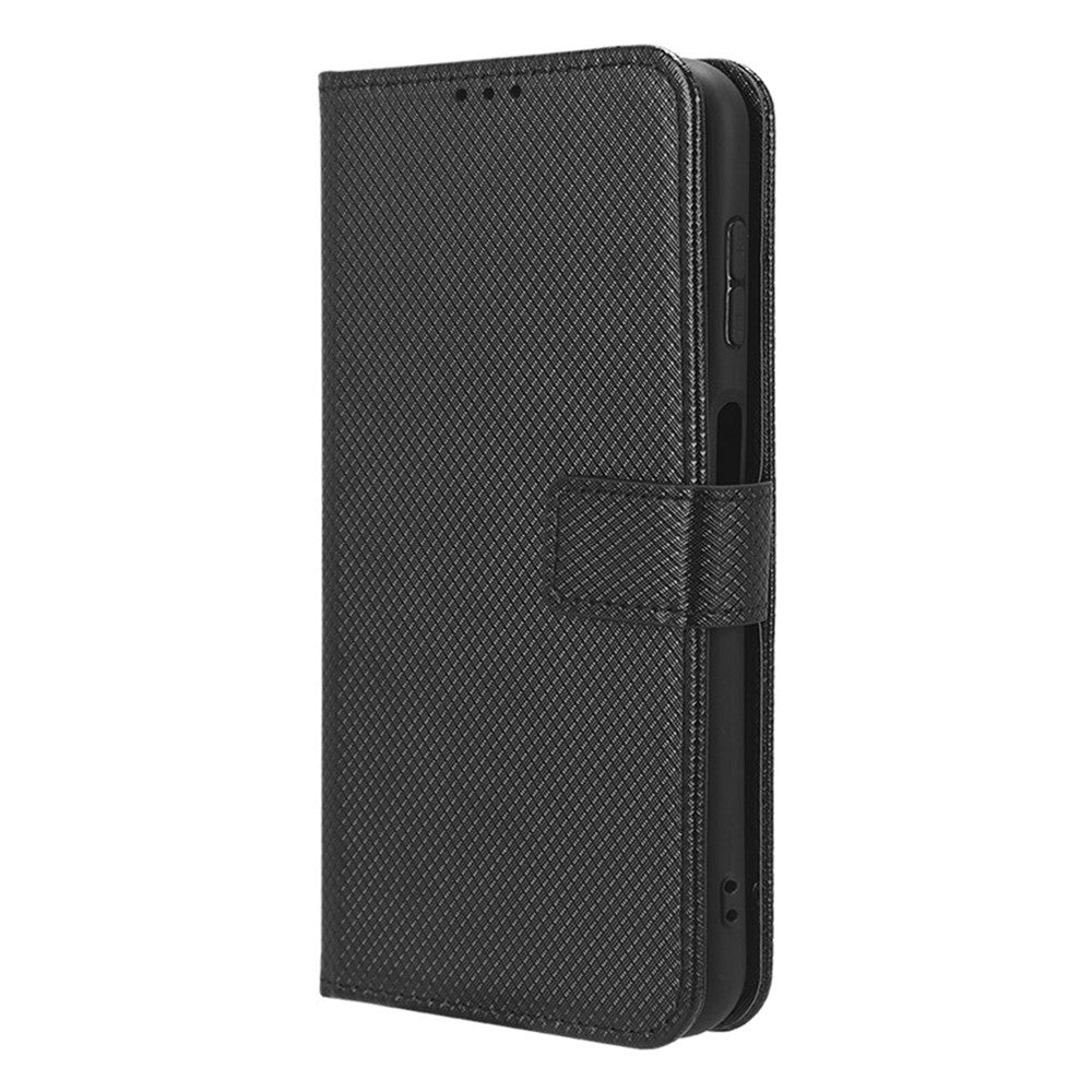 For Samsung Galaxy M14 5G Phone Leather Case Diamond Texture Stand Wallet Cell Phone Cover - Black