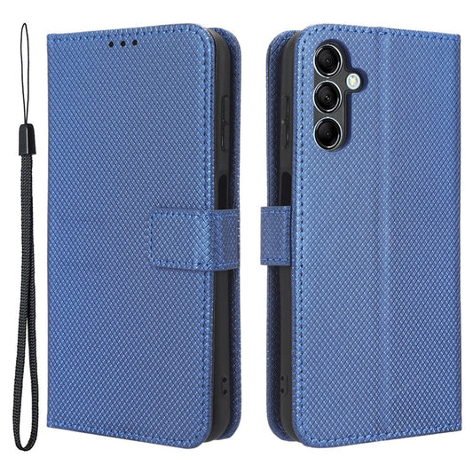 For Samsung Galaxy M14 5G Phone Leather Case Diamond Texture Stand Wallet Cell Phone Cover - Blue