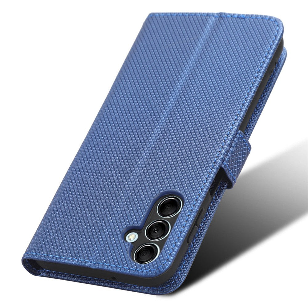 For Samsung Galaxy M14 5G Phone Leather Case Diamond Texture Stand Wallet Cell Phone Cover - Blue