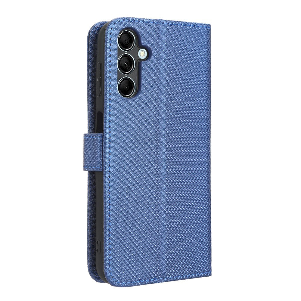 For Samsung Galaxy M14 5G Phone Leather Case Diamond Texture Stand Wallet Cell Phone Cover - Blue