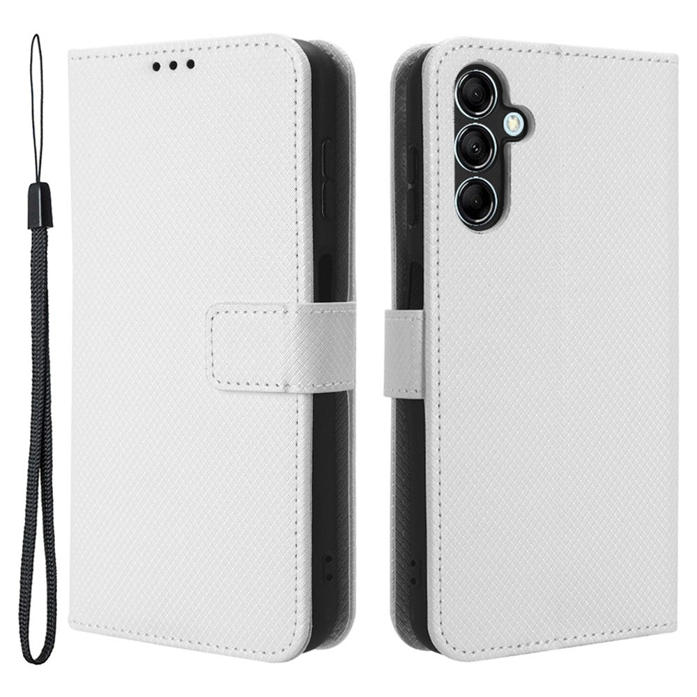 For Samsung Galaxy M14 5G Phone Leather Case Diamond Texture Stand Wallet Cell Phone Cover - White