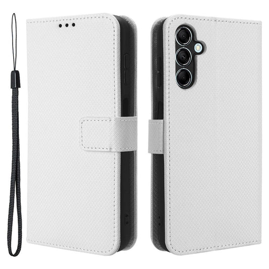For Samsung Galaxy M14 5G Phone Leather Case Diamond Texture Stand Wallet Cell Phone Cover - White