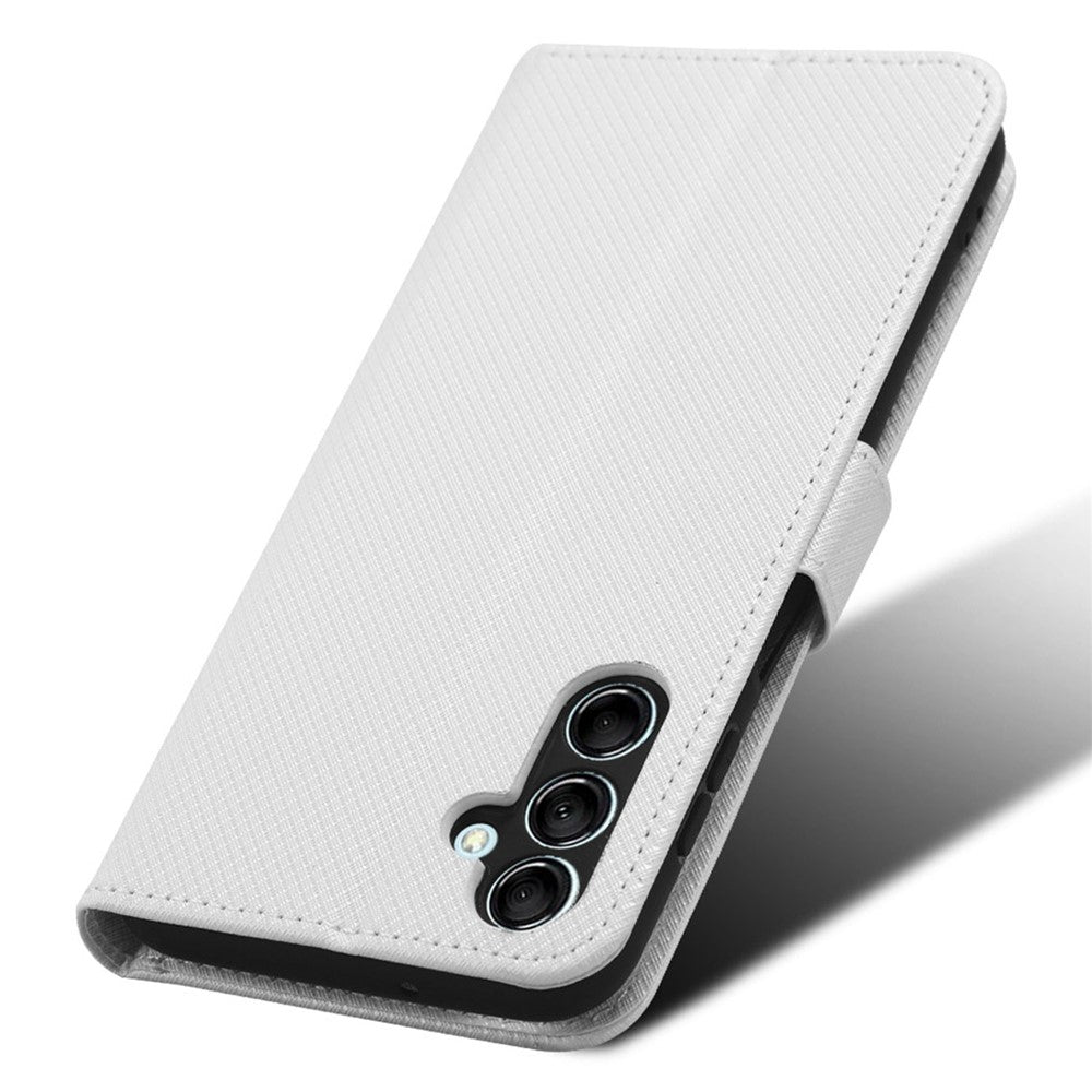 For Samsung Galaxy M14 5G Phone Leather Case Diamond Texture Stand Wallet Cell Phone Cover - White