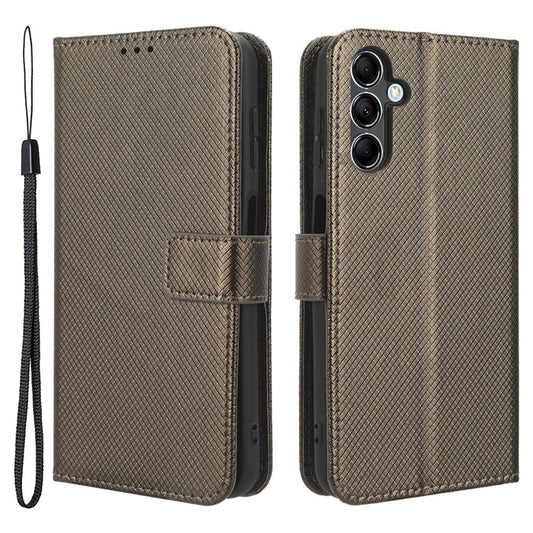 For Samsung Galaxy M14 5G Phone Leather Case Diamond Texture Stand Wallet Cell Phone Cover - Brown