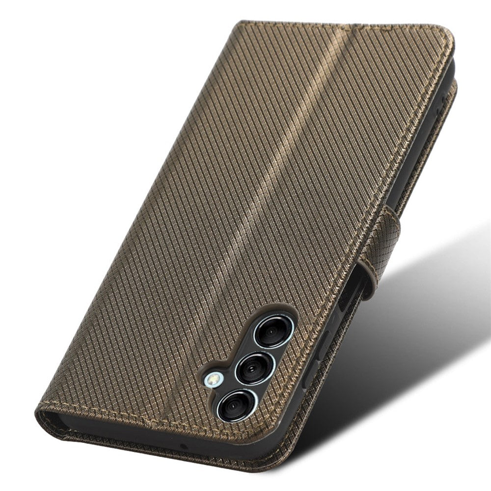 For Samsung Galaxy M14 5G Phone Leather Case Diamond Texture Stand Wallet Cell Phone Cover - Brown