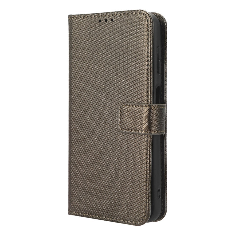 For Samsung Galaxy M14 5G Phone Leather Case Diamond Texture Stand Wallet Cell Phone Cover - Brown