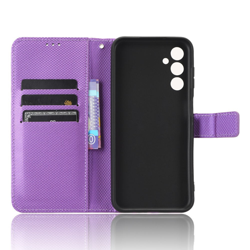 For Samsung Galaxy M14 5G Phone Leather Case Diamond Texture Stand Wallet Cell Phone Cover - Purple