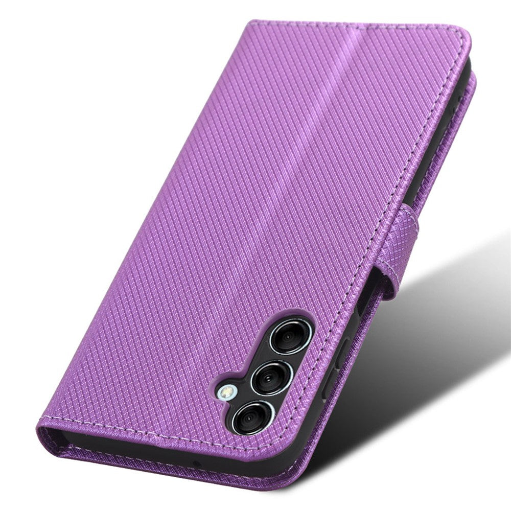 For Samsung Galaxy M14 5G Phone Leather Case Diamond Texture Stand Wallet Cell Phone Cover - Purple