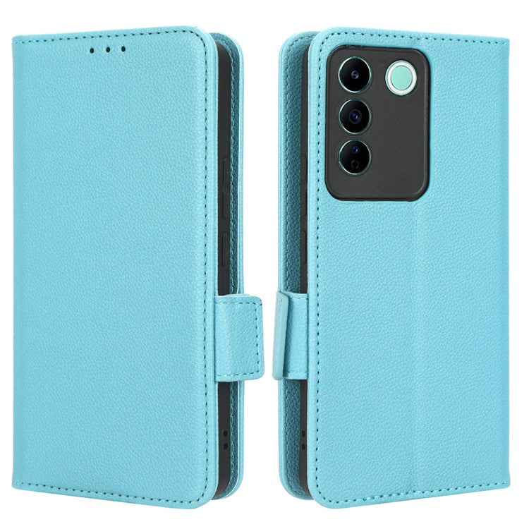 For vivo S16e 5G / V27e 4G Wallet Flip Case PU Leather Litchi Texture Stand Phone Cover with Strap - Baby Blue
