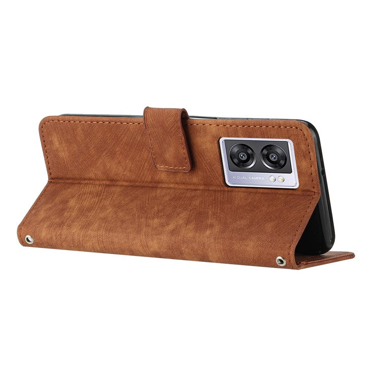 Leather Case for Oppo A57 (2022) 5G / 4G / A77 5G / Realme V23 5G Wallet Stand Phone Shell Lines Imprint Cover - Brown