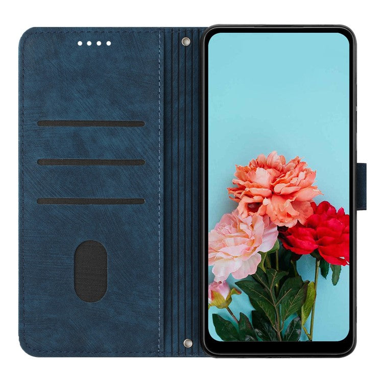 For OnePlus Ace Pro 5G / 10T 5G Wallet Phone Stand Case Lines Imprinted PU Leather Cover with Straps - Sapphire