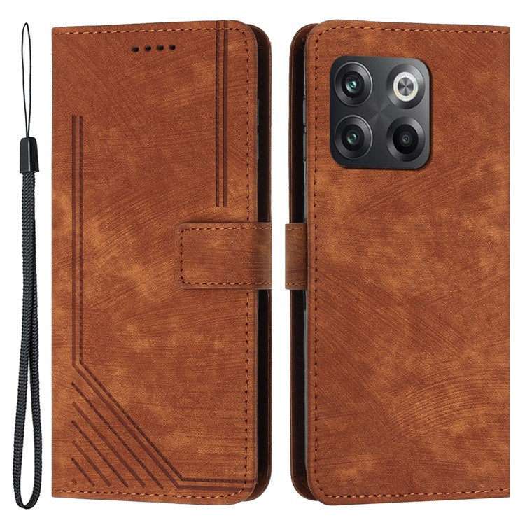 For OnePlus Ace Pro 5G / 10T 5G Imprinted Lines PU Leather Phone Cover Flip Stand Wallet Skin-touch Phone Case - Brown