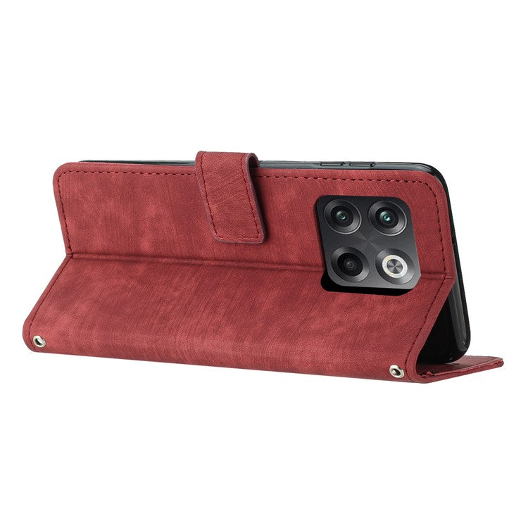 For OnePlus Ace Pro 5G / 10T 5G Imprinted Lines PU Leather Phone Cover Flip Stand Wallet Skin-touch Phone Case - Red