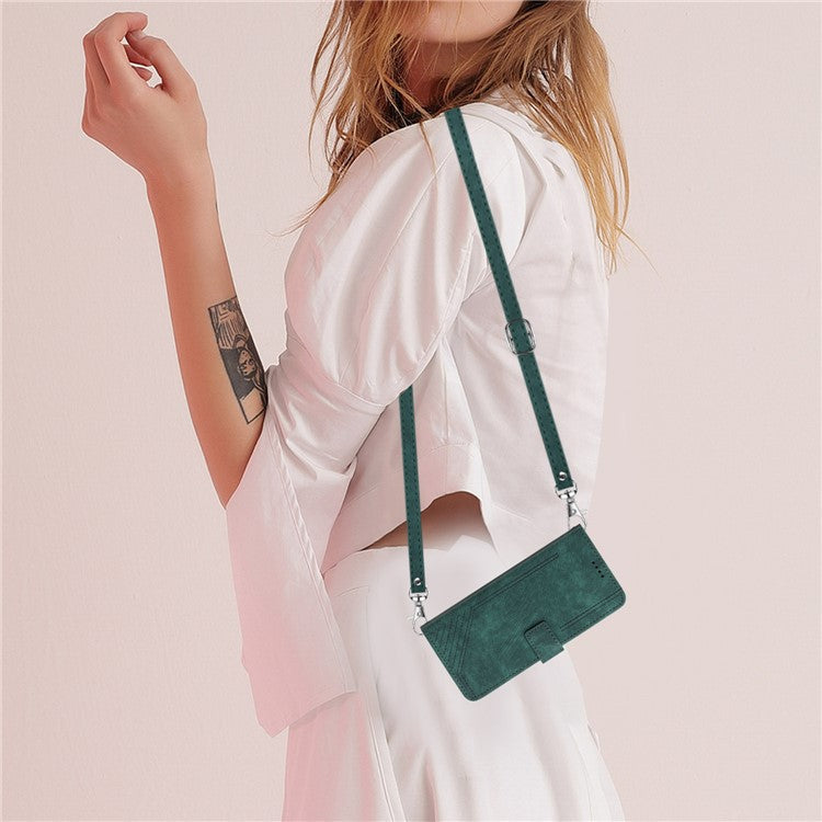 For OnePlus Nord CE3 5G PU Leather Wallet Phone Stand Case Lines Imprinted Cover with Straps - Green