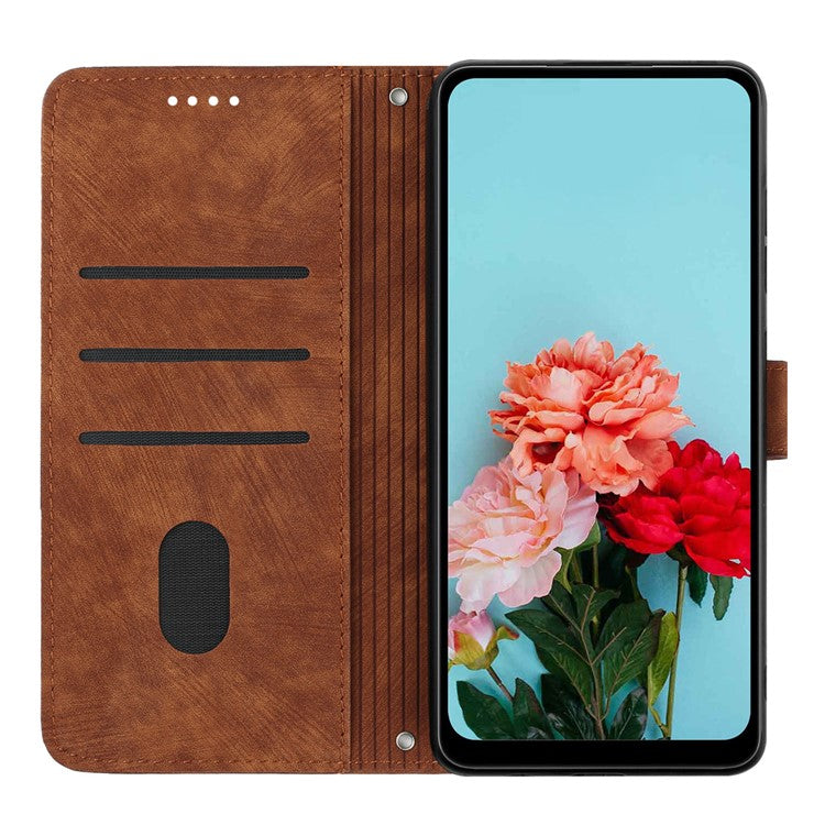 Flip Stand Phone Case for OnePlus Nord CE3 5G , Imprint Lines PU Leather Skin-touch Phone Cover Wallet - Brown