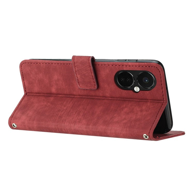 Flip Stand Phone Case for OnePlus Nord CE3 5G , Imprint Lines PU Leather Skin-touch Phone Cover Wallet - Red