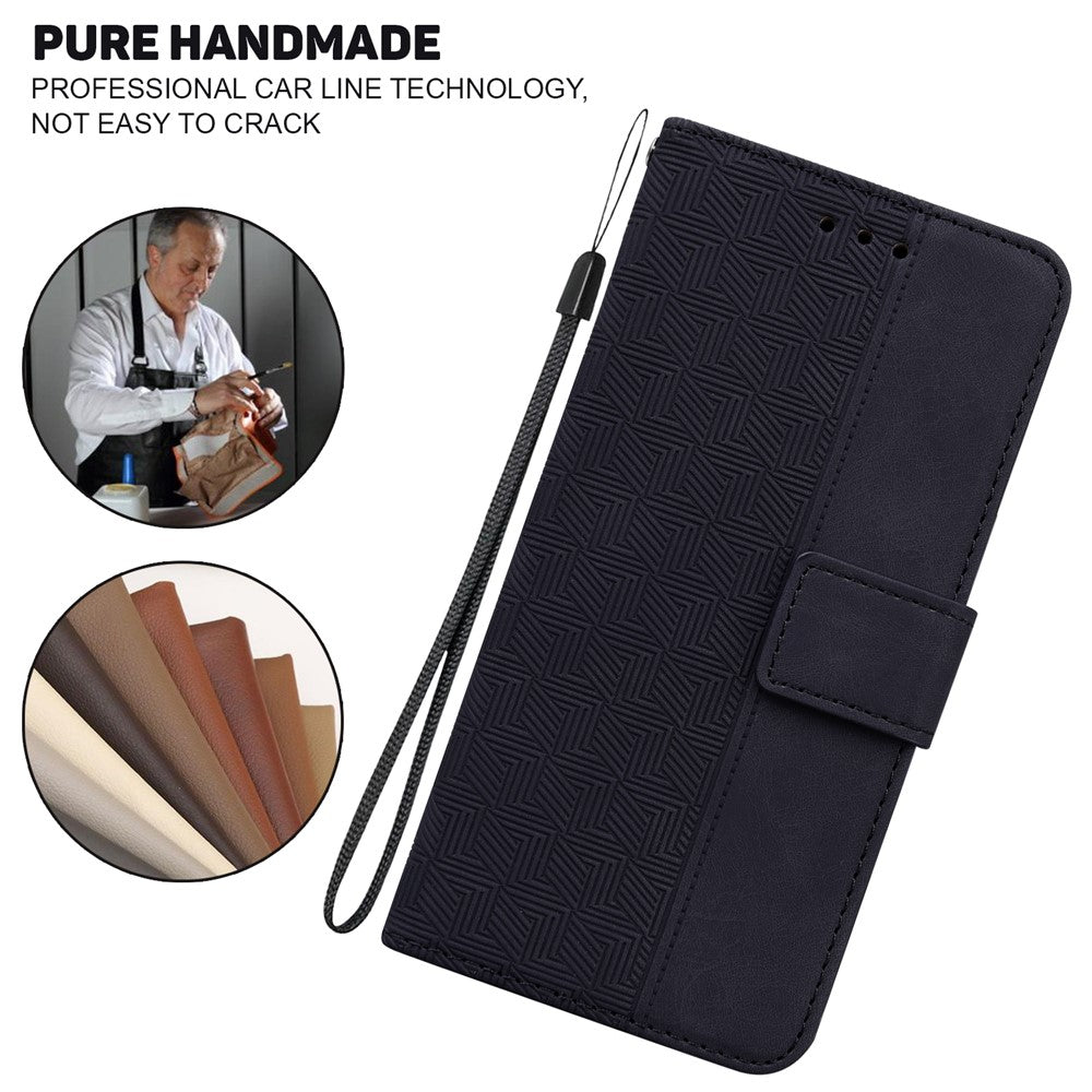 For Samsung Galaxy M14 5G Phone Case PU Leather Wallet Stand Geometry Pattern Imprinted Cover - Black