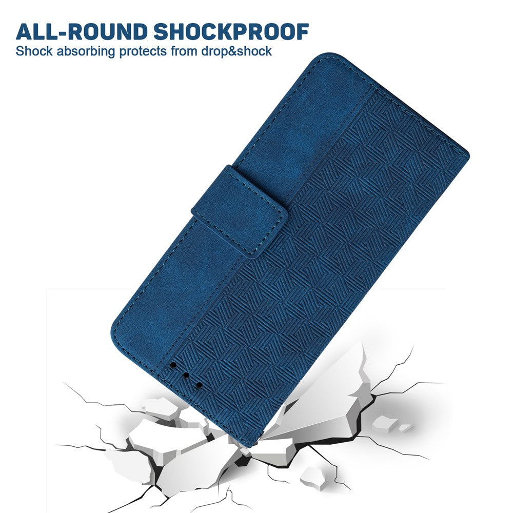 For Samsung Galaxy M14 5G Phone Case PU Leather Wallet Stand Geometry Pattern Imprinted Cover - Blue