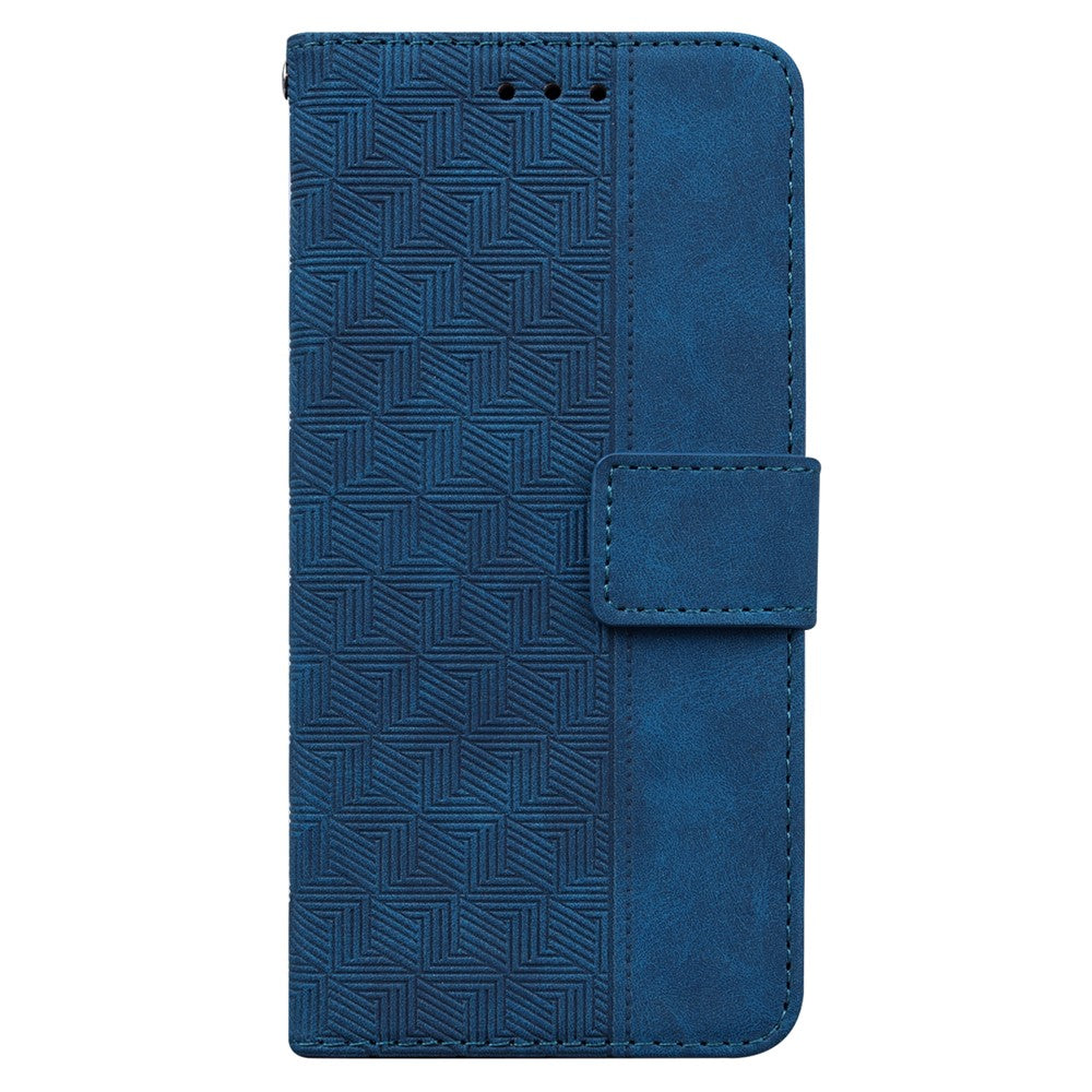 For Samsung Galaxy M14 5G Phone Case PU Leather Wallet Stand Geometry Pattern Imprinted Cover - Blue