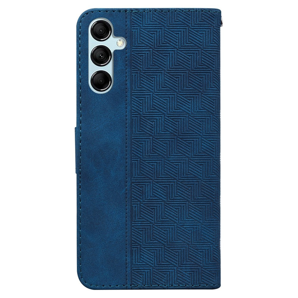 For Samsung Galaxy M14 5G Phone Case PU Leather Wallet Stand Geometry Pattern Imprinted Cover - Blue