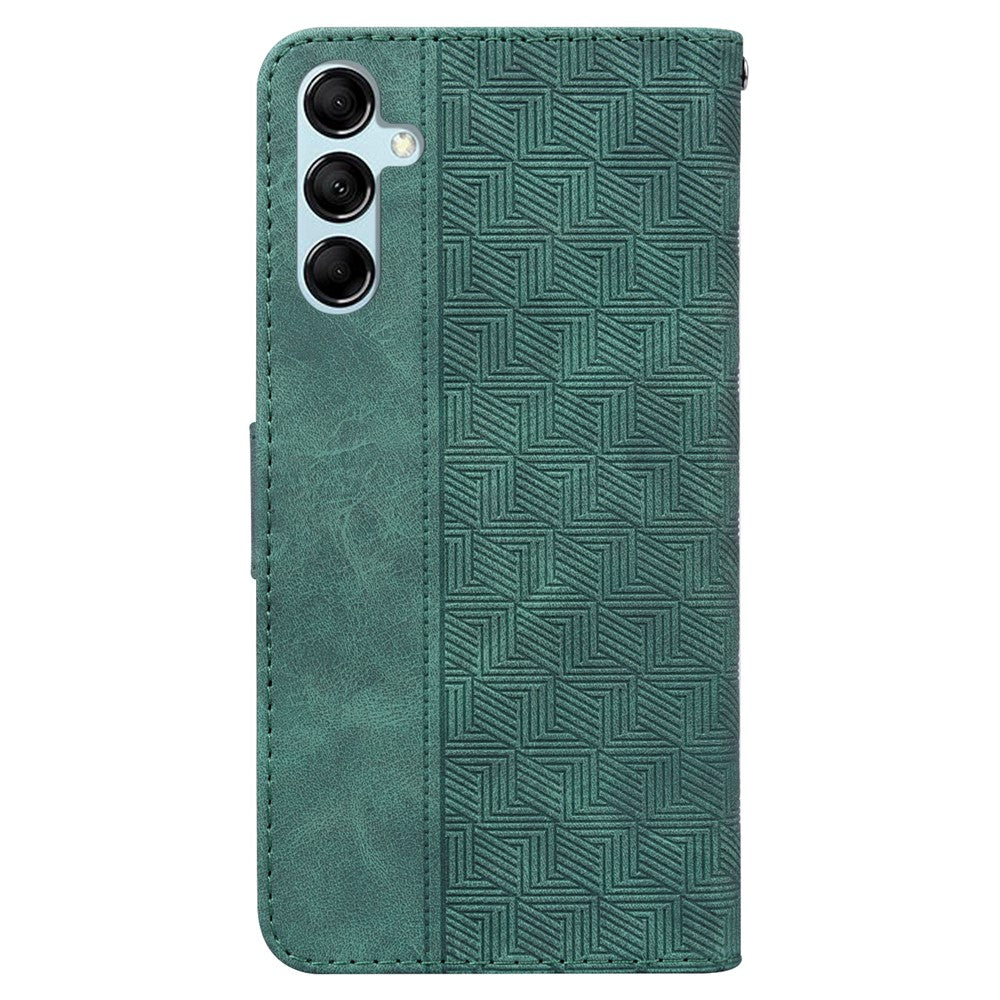 For Samsung Galaxy M14 5G Phone Case PU Leather Wallet Stand Geometry Pattern Imprinted Cover - Green