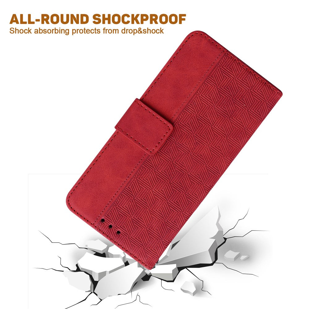 For Samsung Galaxy M14 5G Phone Case PU Leather Wallet Stand Geometry Pattern Imprinted Cover - Red