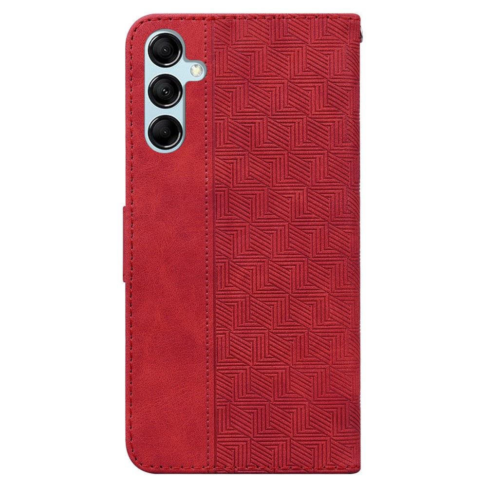 For Samsung Galaxy M14 5G Phone Case PU Leather Wallet Stand Geometry Pattern Imprinted Cover - Red