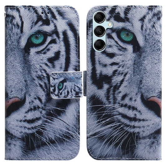 For Samsung Galaxy M14 5G Wallet Stand Pattern Printing Phone Case PU Leather Shockproof Cover Shell - Tiger Head